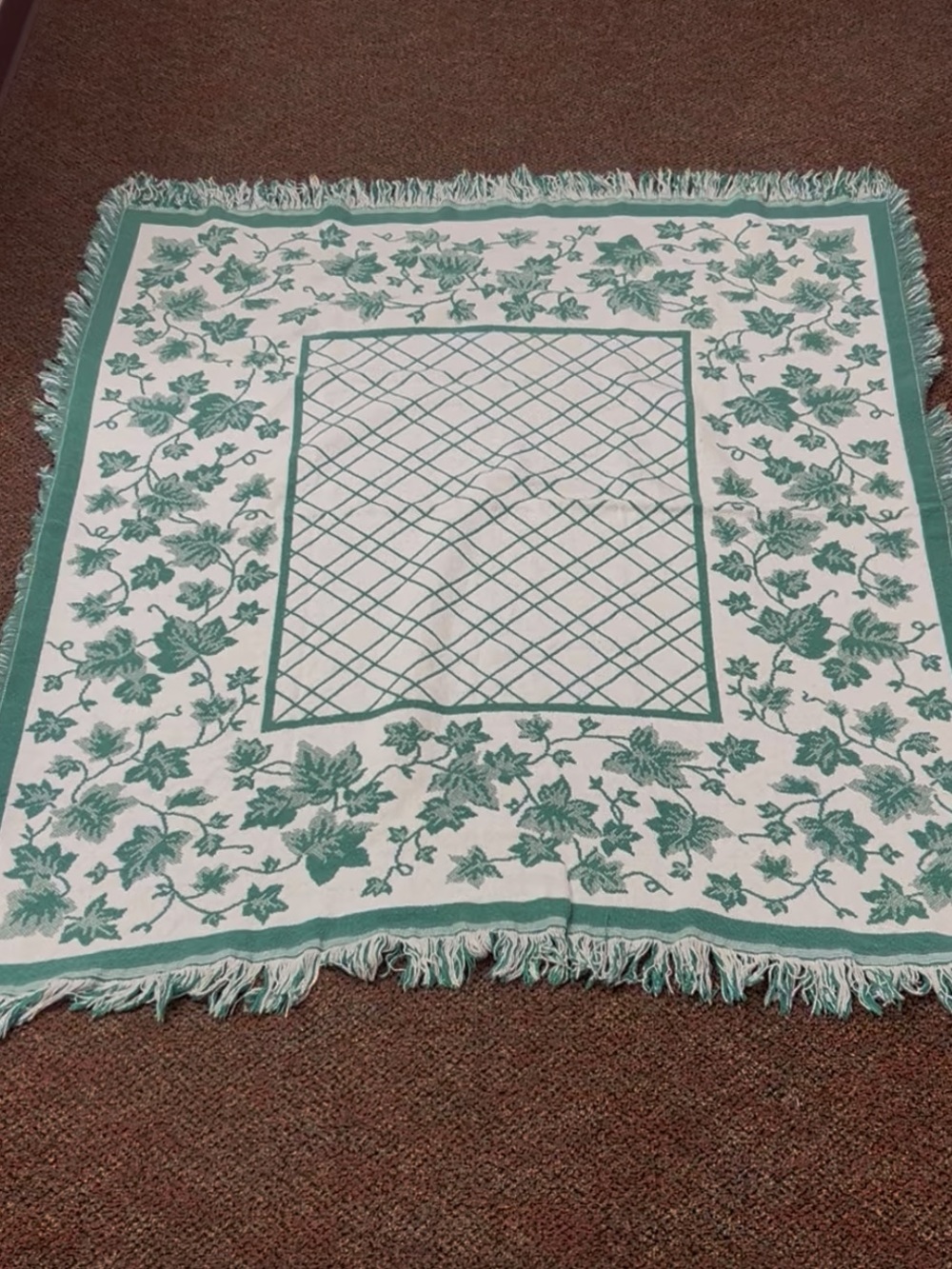 Ivy and basket weave throw blanket Vintage 1990s